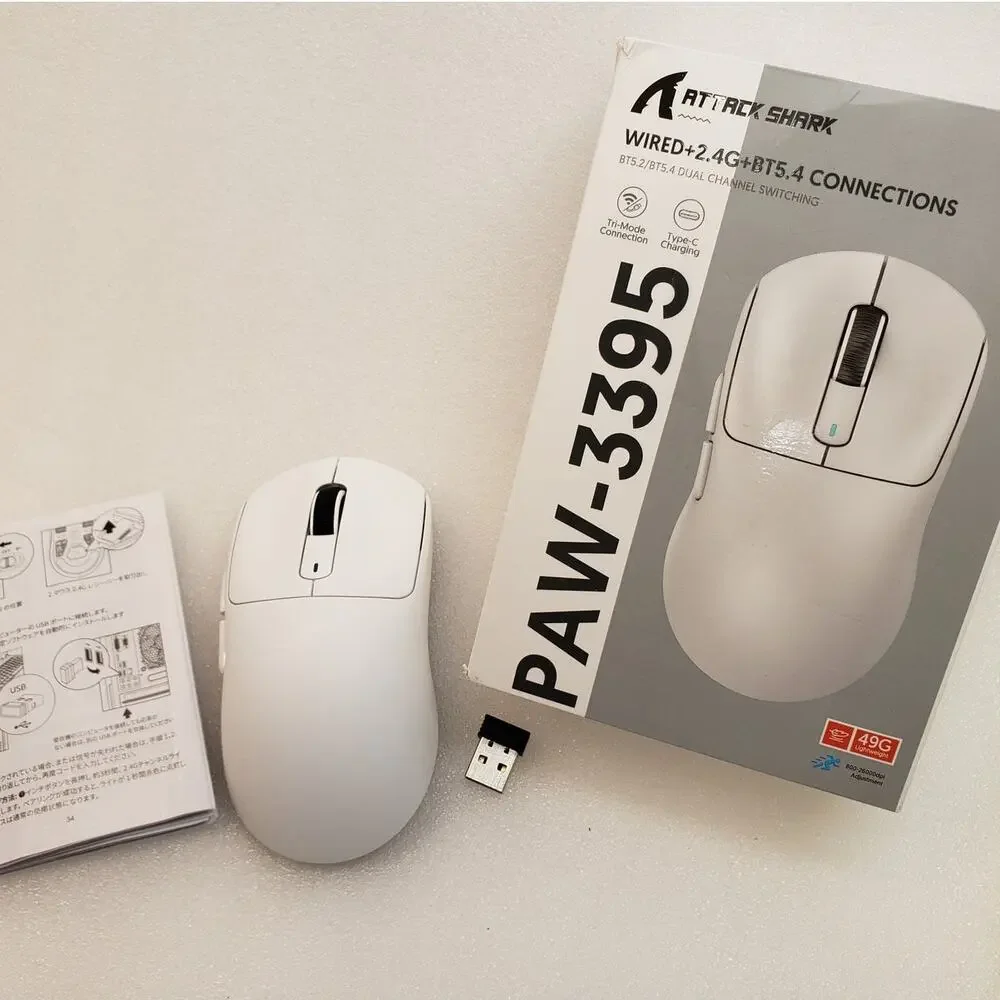 ATTACK SHARK Tri-Mode Wireless Gaming Mouse (PAW-3395 Sensor / White)